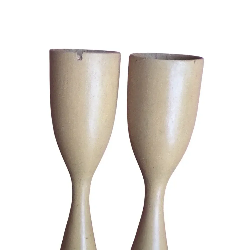 Vintage Danish Modern Wood Candle Holder Pair Made In Denmark MCM Mid Mod